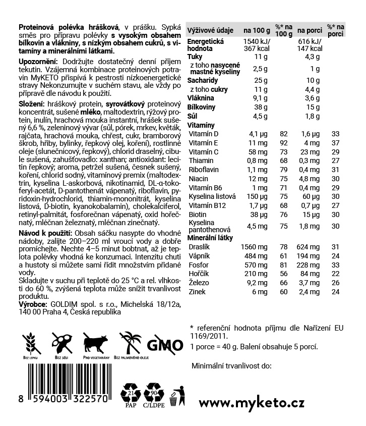 Proteinová polévkahrášková
20×40g
