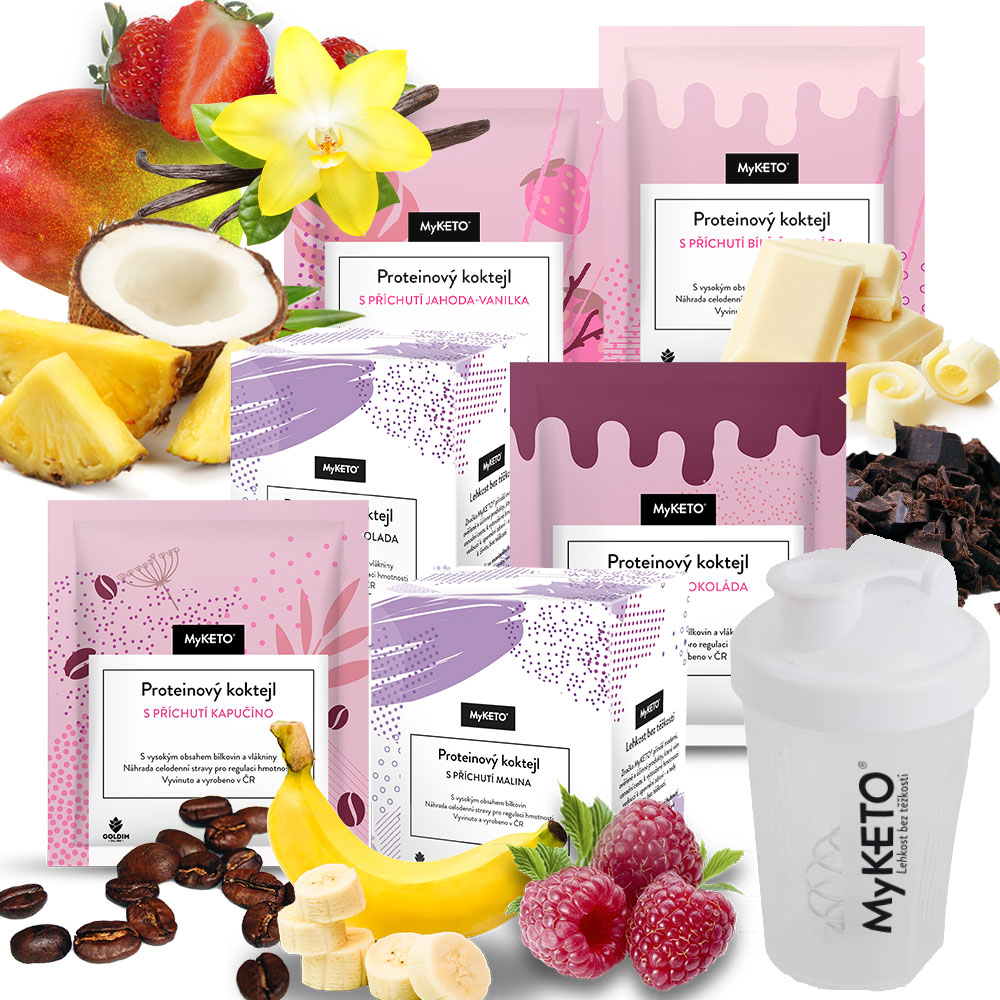 Proteinové KETO koktejly 90ks - mix chutí +1x šejkr