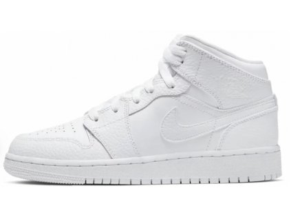 Jordan 1 Mid Triple White Tumbled Leather (GS)