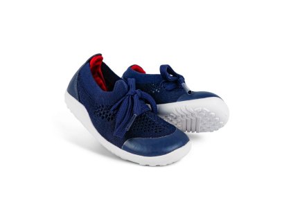 Designové barefoot boty Bobux - Play Knit Navy + Red