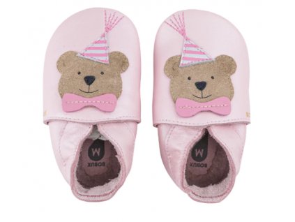 Kožené barefoot capáčky Bobux - Party Bear Blossom Pearl