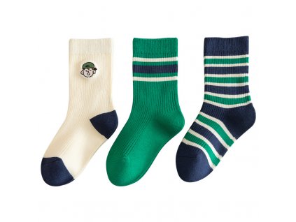 Bavlněné ponožky sada 3ks - Green Stripe