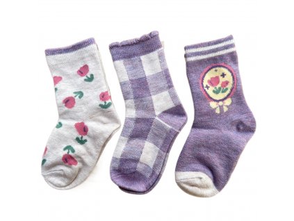 Bavlněné vysoké ponožky 3ks - Purple Flower