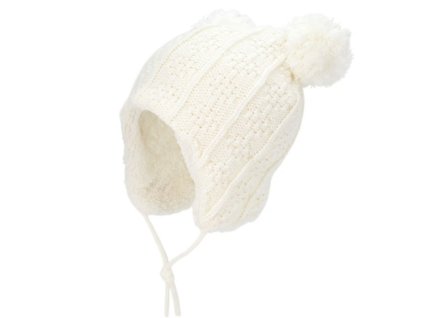 Dětská pletená čepice s bambulkami - Cream Bear