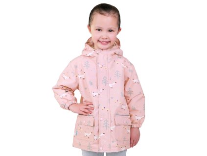 Nepromokavá zateplená bunda do deště a zimy Cozy  - Pink Forest