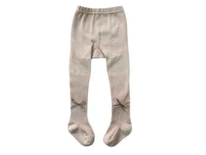 Vroubkaté punčocháče s decentní mašličkou - Béžová