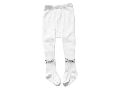 Vroubkaté punčocháče s decentní mašličkou - Bílá