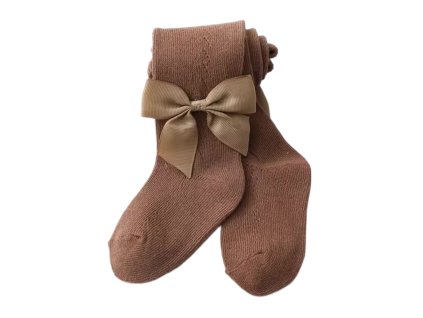 Bavlněné punčocháče se zdobením a velkou mašlí - Hnědá