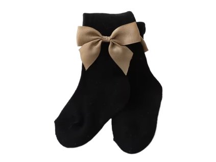 Bavlněné punčocháče se zdobením a velkou mašlí - Černá