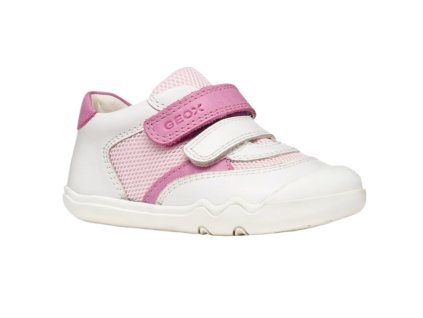 Celoroční kožené barefoot tenisky Geox B Steppieup - White/Pink