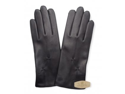 Dámské černé kožené rukavice s ruční výšivkou