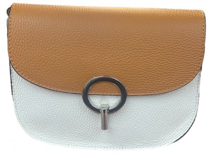 Vera Pelle kožená crossbody kabelka bílá/koňaková