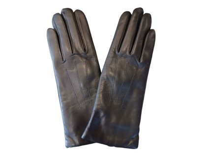 Kožené hladké dámské rukavice Junek s výšivkou černé