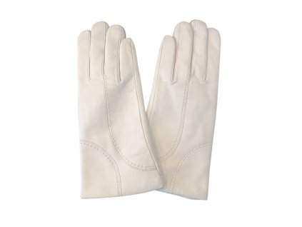 Kožené dámské hladké rukavice Junek s výšivkou bílé