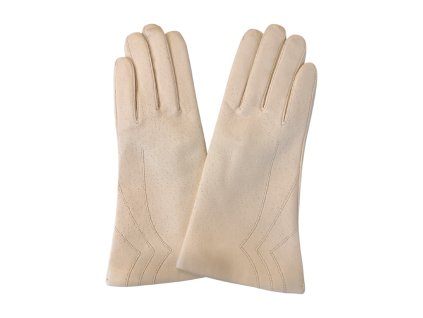 Kožené dámské rukavice Vystyd s výšivkou světle béžové