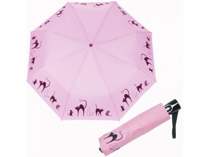 Doppler dámský skládací plně automatický deštník Fiber Magic Cats Family kočky růžový