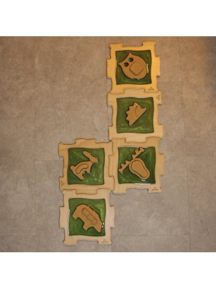 Dřevěné senzomotorické puzzle Cesta do lesa - 5 ks