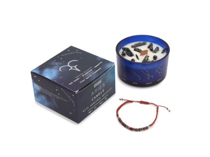 ♈ Darčekový set Baran – sviečka a náramok z prírodných kameňov