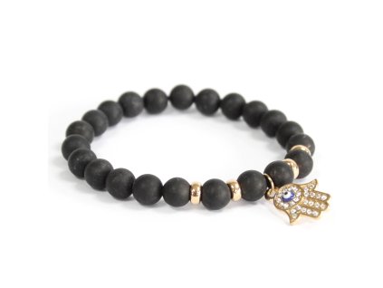 Náramok- Hamsa/Čierny Achát