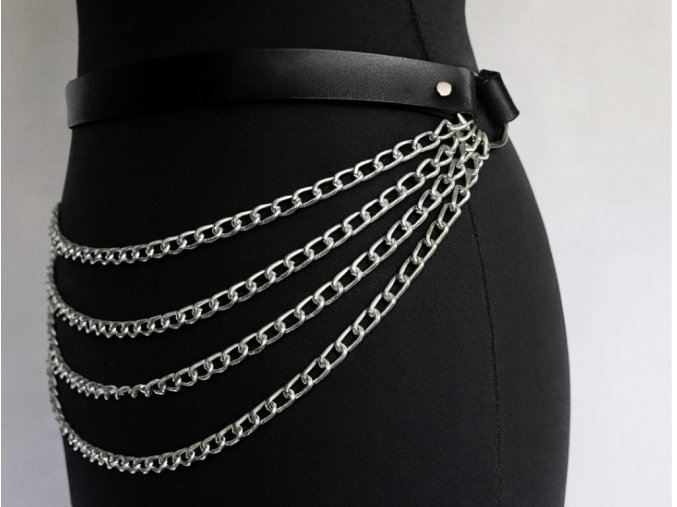 Opasek Noir-Kožený opasek s řetízky