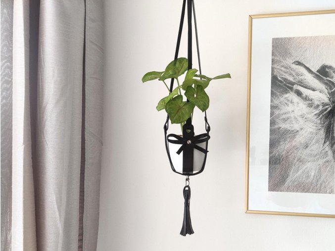 Kožený závěsný obal na květináč, small