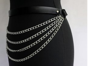 Opasek Noir-Kožený opasek s řetízky