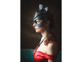 Kožená maska Catwoman (černá,červená)