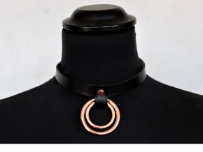 Kožený Choker s kruhy, růžové zlato