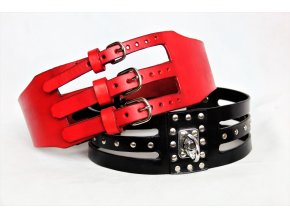 Široký kožený opasek 10 cm, King Belt, černá a červená barva kůže