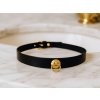 Kožený Choker s ozdobným kroužkem  Elegantní Choker se zlatou aplikací