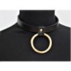 Kožený Choker s mosazným kruhem, ručně obšitý