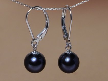 Ezüst fülbevaló fekete gyöngyökkel – RE100AAAbM