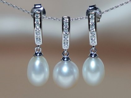 Ezüst gyöngy és cirkónia ékszerszett – PS777B