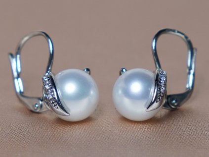 Dél tengeri gyöngy fülbevaló fehér arany foglalatban