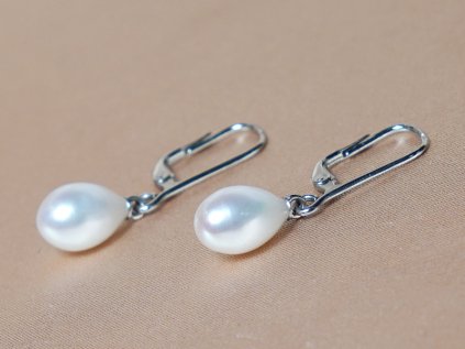 Elegáns csepp alakú fehér édesvízi gyöngy fülbevalók FTwE005wJ