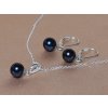 Fekete gyöngyös ezüst fülbevaló és medál szett
