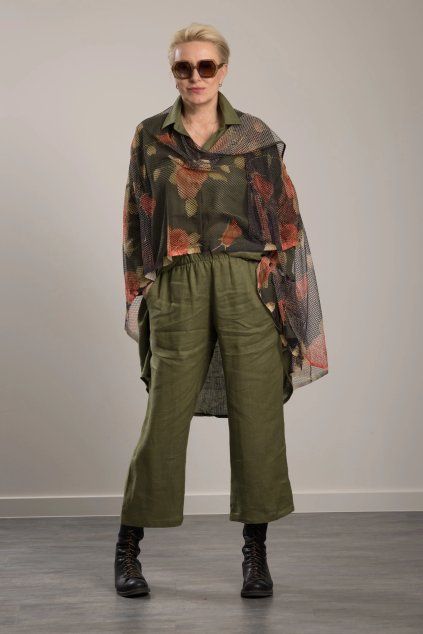 Lněné kalhoty Romy Khaki (Velikost S/M)