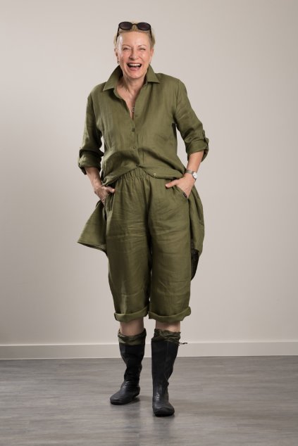 Lněné kalhoty Romy Khaki 7/8