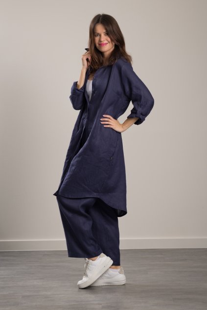 Lněné kalhoty Romy Navy Blue