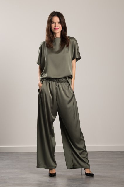 Elegantes Hosen-Set Sara Silk Olive Elegantes Hosenset