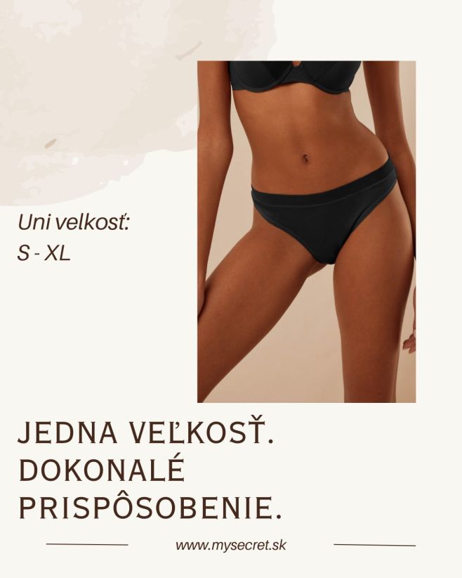 Jedna veľkosť, ktorá sa prispôsobí tebe. Elastické tangá v UNI veľkosti S–XL sadnú pohodlne bez tlaku a bez kompromisov....