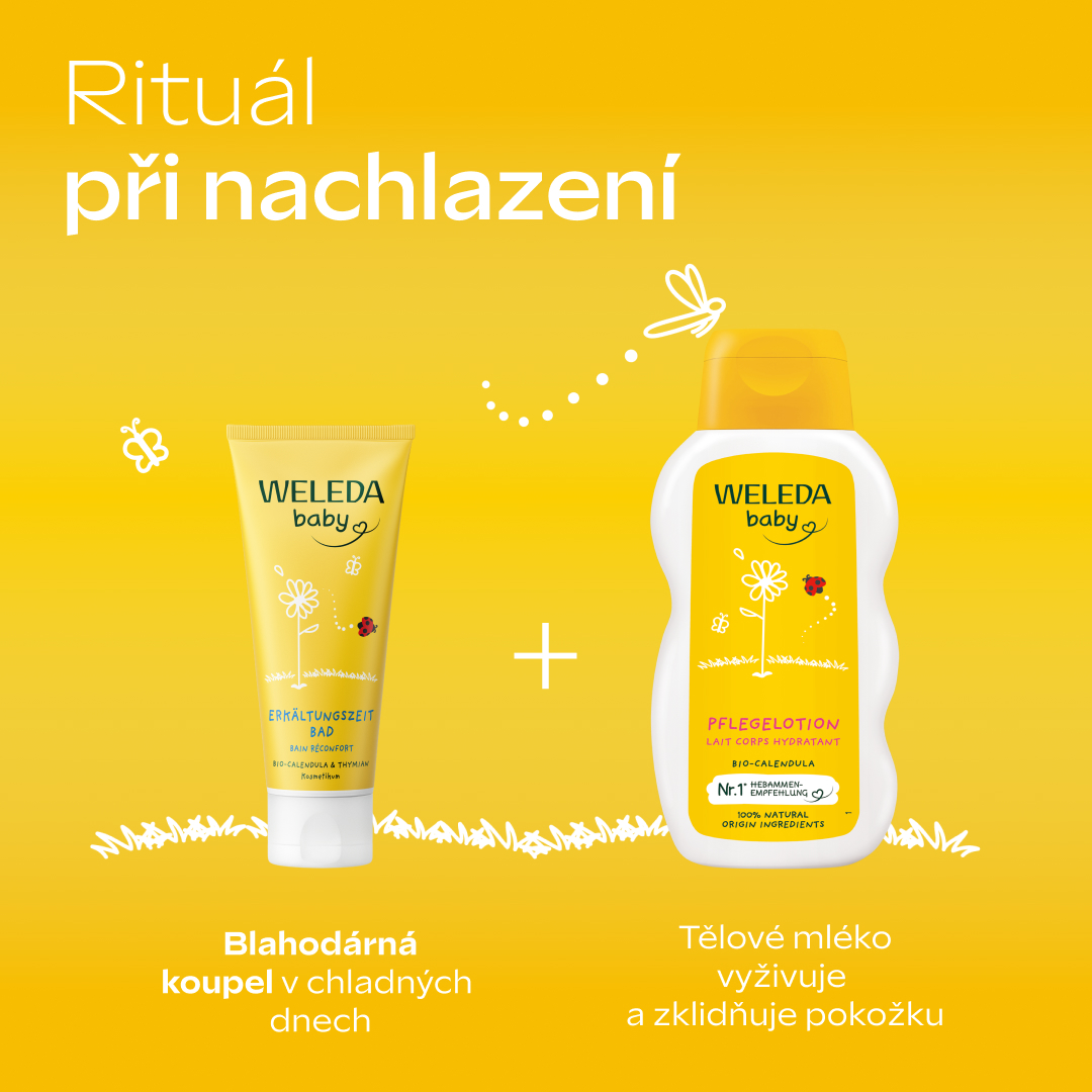 Rituál při nachlazení Weleda baby – koupel a pěsticí mléko