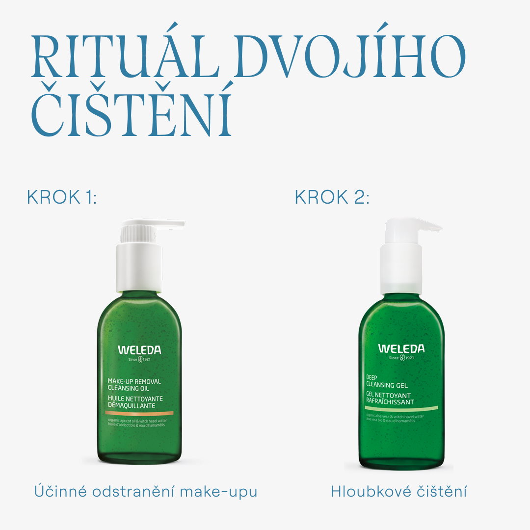 Rituál dvojího čištění Weleda – odličovací olej a hloubkově čisticí gel