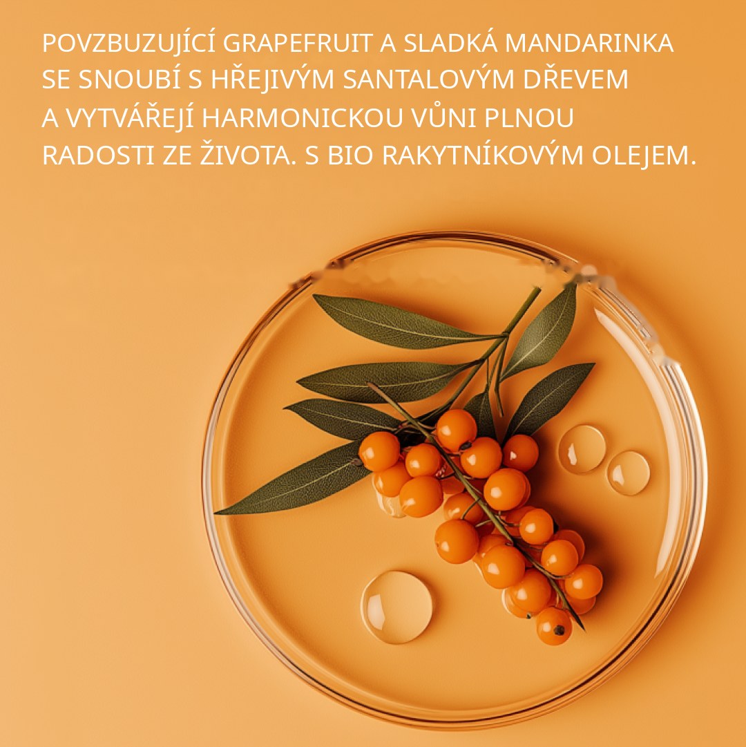 Grapefruit, mandarinka a santalové dřevo s BIO rakytníkovým olejem