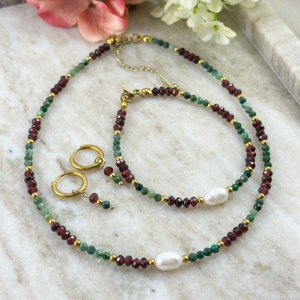 Souprava šperků se smaragdy a granáty