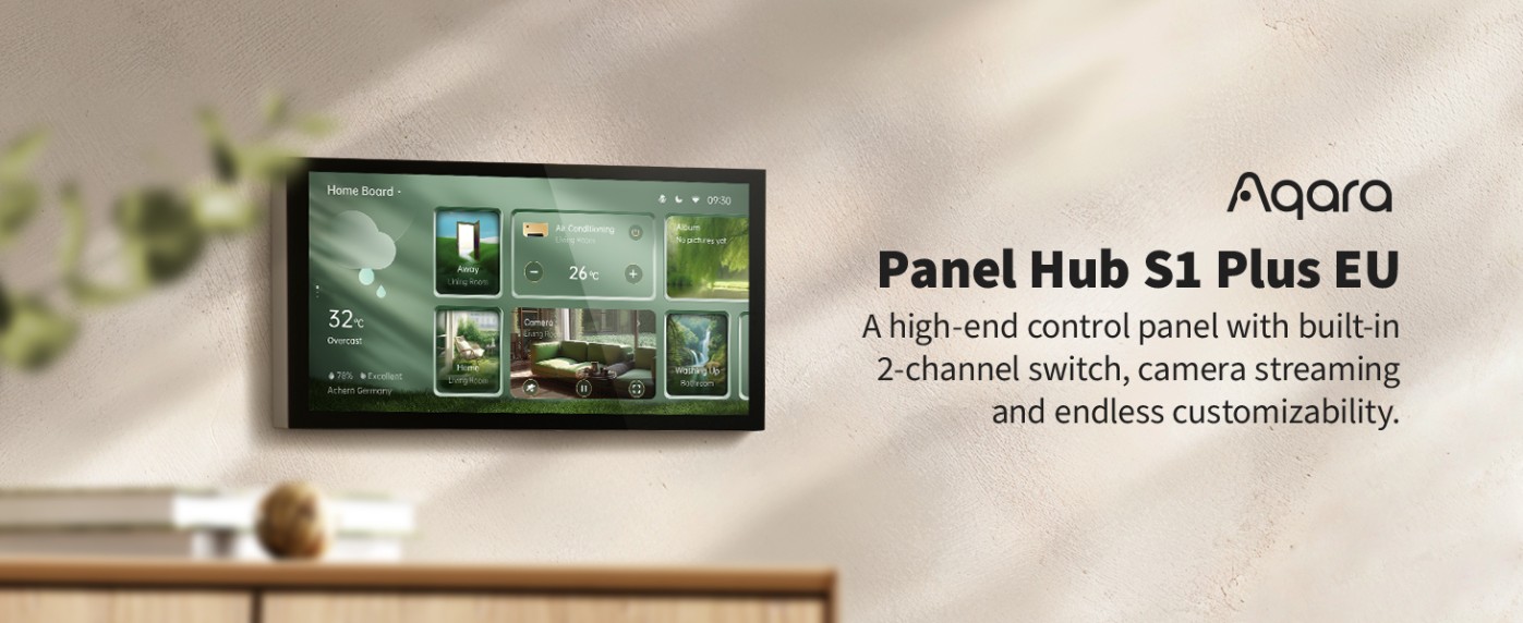 AQARA Panel Hub S1 Plus EU s dotykovým displejem pro ovládání chytré domácnosti.