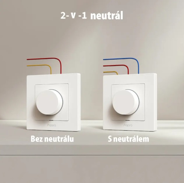 Porovnání zapojení AQARA Dimmer Switch H2 EU bez nulového vodiče a s nulovým vodičem.