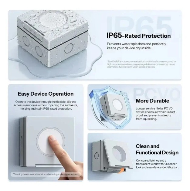 SONOFF EWPB IP65 venkovní vodotěsný box s těsněním, silikonovou membránou a ochranným krytem pro ovládání zařízení uvnitř boxu