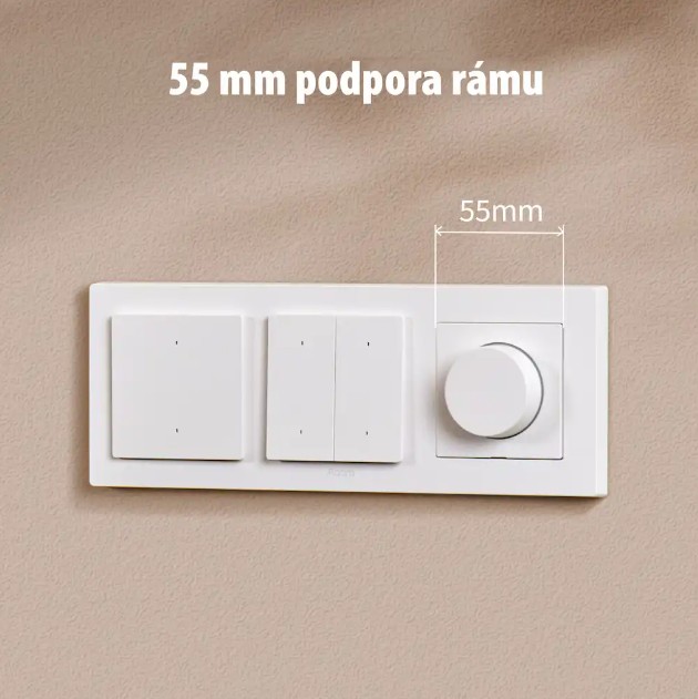 AQARA Dimmer Switch H2 EU kompatibilní s rámečky o rozměru 55 mm.