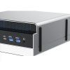 Přední panel mini PC GMKtec EVO-X2 s USB4, USB 3.2 a 3,5mm audio konektorem